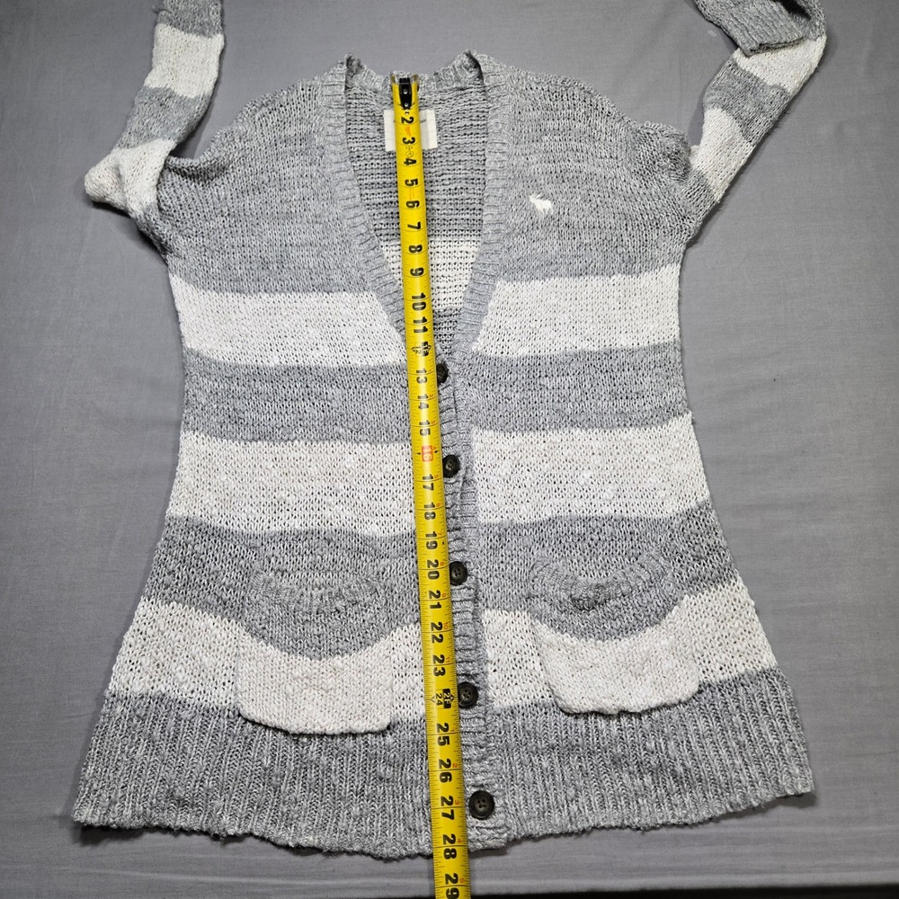 Y2K Abercrombie & Fitch Cardigan Sweater XS/S Gray White Striped Knit Soft Girl - Picture 7 of 7